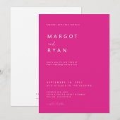 Modern minimalistische hotroze weddenschap kaart (Voorkant / Achterkant)