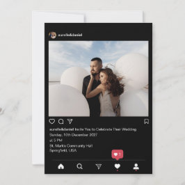 Modern Minimalistische Instagram Zwarte Trouwdag Kaart