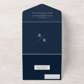 Modern minimalistische legante marinebruin rond hu all in one uitnodiging (Buitenkant)