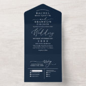 Modern minimalistische legante marinebruin rond hu all in one uitnodiging (Binnen)