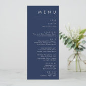 Modern minimalistische marineblauw, zilver-bruilof menu (Staand voorkant)