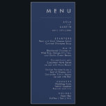 Modern minimalistische marineblauw, zilver-bruilof menu<br><div class="desc">Dit moderne, minimalistische diner voor een blauwe zilveren bruiloft is perfect voor je mooie boho bruiloft. Het eenvoudige, unieke abstracte ontwerp dat vergezeld gaat van een hedendaags, minimaal script en een donkerblauw kleurenpalet geeft dit product een gevoel van elegante formele luxe terwijl het simplistische, chic bohemian blijft. Houd het zoals...</div>