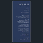 Modern minimalistische marineblauw, zilver-bruilof menu<br><div class="desc">Dit moderne, minimalistische diner voor een blauwe zilveren bruiloft is perfect voor je mooie boho bruiloft. Het eenvoudige, unieke abstracte ontwerp dat vergezeld gaat van een hedendaags, minimaal script en een donkerblauw kleurenpalet geeft dit product een gevoel van elegante formele luxe terwijl het simplistische, chic bohemian blijft. Houd het zoals...</div>