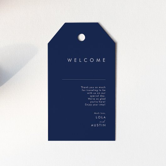 Modern minimalistische marineblauw, zilveren bruil cadeaulabel