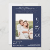 Modern minimalistische marinemonogram blauw save the date (Voorkant)