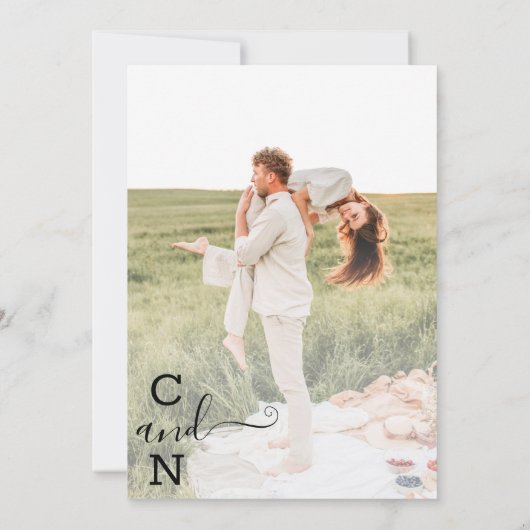 Modern minimalistische marinemonogram blauw save the date (Achterkant)