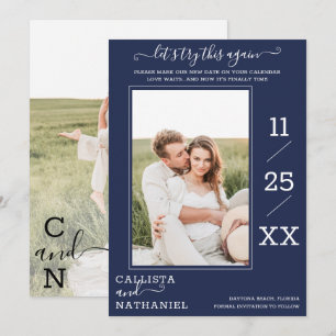 Modern minimalistische marinemonogram blauw save the date