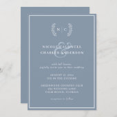 Modern minimalistische mosterdblauw monogram bruil kaart (Voorkant / Achterkant)