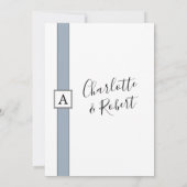 Modern minimalistische mosterdblauw monogram bruil kaart (Achterkant)