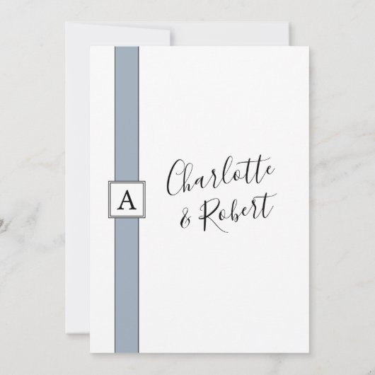 Modern minimalistische mosterdblauw monogram bruil kaart (Achterkant)