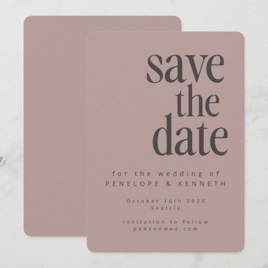 Modern minimalistische mosterdbuidel save the date (Voorkant / Achterkant)