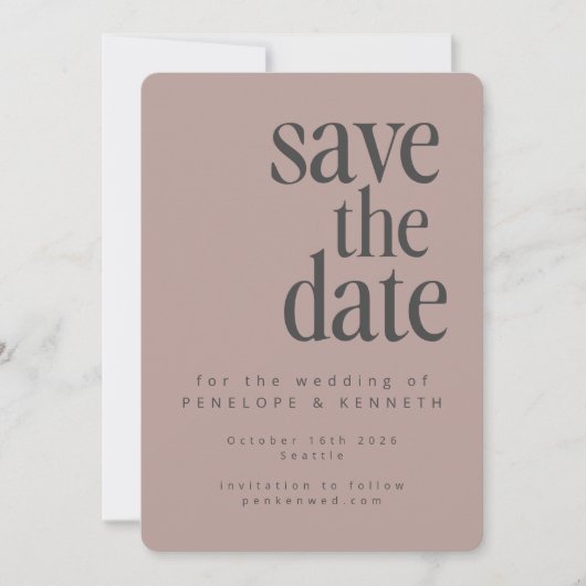 Modern minimalistische mosterdbuidel save the date (Voorkant)