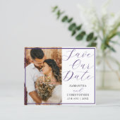 Modern Minimalistische Paarse Budget Save the Date (Staand voorkant)