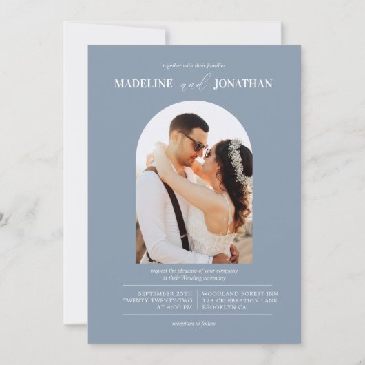 Modern minimalistische puistblauw foto-ingang kaart (Voorkant)