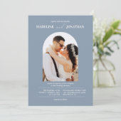 Modern minimalistische puistblauw foto-ingang kaart (Staand voorkant)