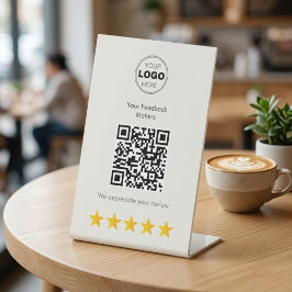Modern Minimalistische QR-code Klantfeedback Reclamebord Met Voetstuk