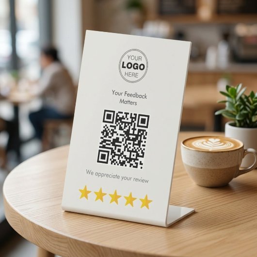 Modern Minimalistische QR-code Klantfeedback Reclamebord Met Voetstuk