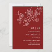 Modern minimalistische Red Cherry Blossom Save The Date (Voorkant)