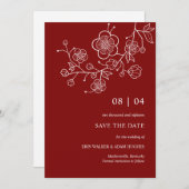 Modern minimalistische Red Cherry Blossom Save The Date (Voorkant / Achterkant)