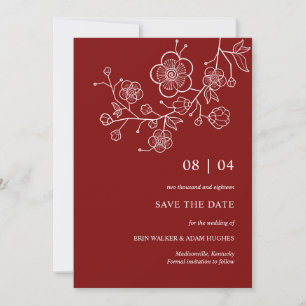 Modern minimalistische Red Cherry Blossom Save The Date