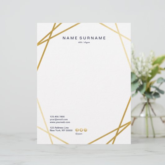 Modern minimalistische rendy Gold Geometric Letter Briefhoofd (Staand voorkant)