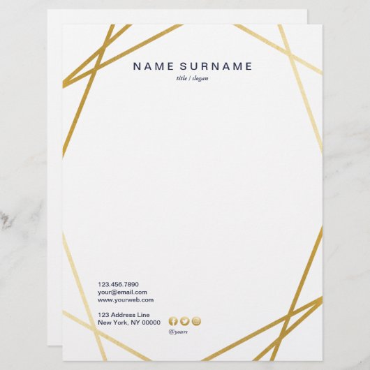 Modern minimalistische rendy Gold Geometric Letter Briefhoofd (Voorkant / Achterkant)