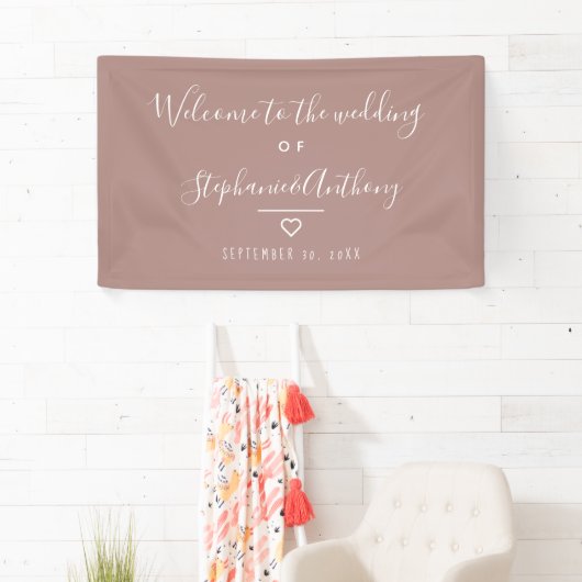 Modern minimalistische Roos Heart Wedding Spandoek (Insitu)