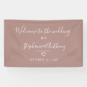 Modern minimalistische Roos Heart Wedding Spandoek (Horizontaal)
