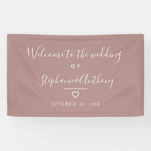 Modern minimalistische Roos Heart Wedding Spandoek (Horizontaal)