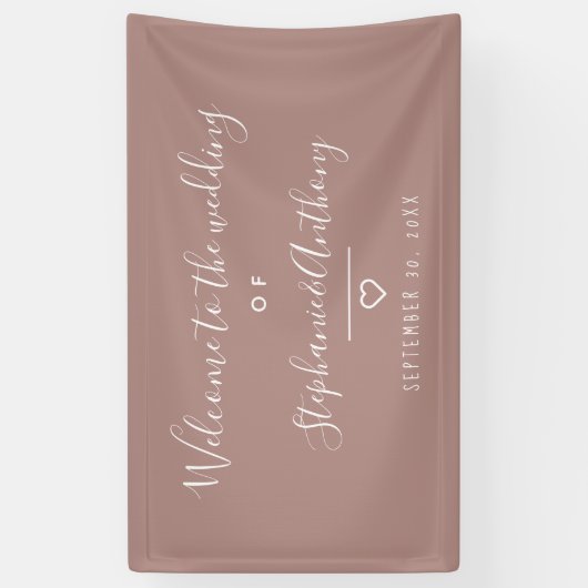 Modern minimalistische Roos Heart Wedding Spandoek (Verticaal)