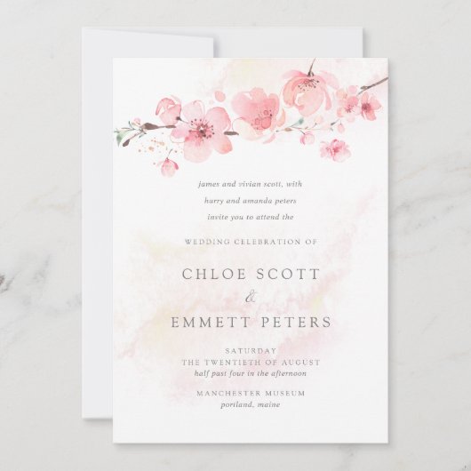 Modern minimalistische roze kerry Blossom Wedding Kaart (Voorkant)