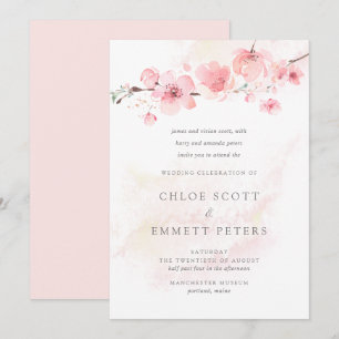 Modern minimalistische roze kerry Blossom Wedding Kaart