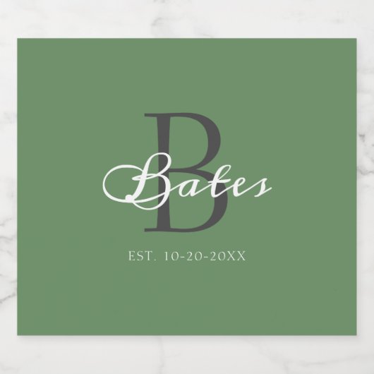 Modern minimalistische Sage Green Script Monograme Sparkling Wijnetiket (Enkel label)