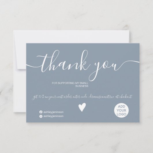 Modern minimalistische, stoffige blauwe orde bedan bedankkaart (Voorkant)