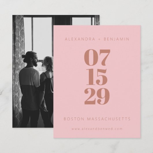 Modern minimalistische terracotta Blush volledige Save The Date (Voorkant / Achterkant)