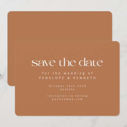 Modern minimalistische terracotta Chic Simple Wedd Save The Date (Voorkant / Achterkant)