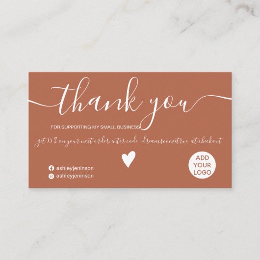 Modern minimalistische terracotta orde bedankt visitekaartje (Voorkant)