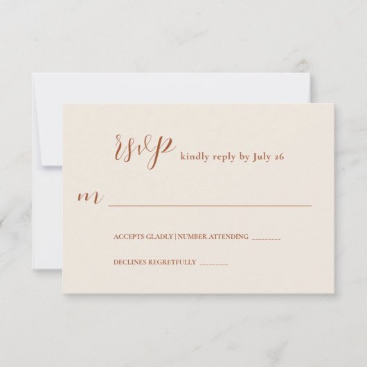Modern minimalistische terracotta Text Wedding RSVP Kaartje (Voorkant)