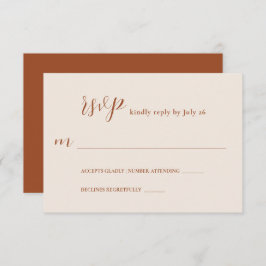 Modern minimalistische terracotta Text Wedding RSVP Kaartje