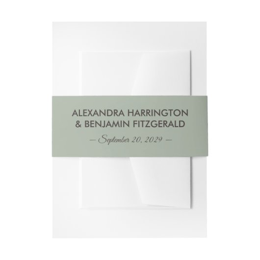 Modern Minimalistische Trouw | Saliegroen Tijdloos Uitnodigingen Wikkel (Voorkant Voorbeeld)