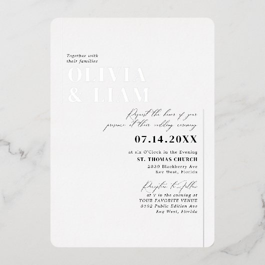 Modern minimalistische typografie Weddenschap Whit Folie Uitnodiging (Voorkant)