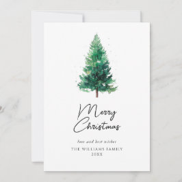 Modern Minimalistische Watercolor Kerstboom Foto  Feestdagenkaart