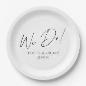 Modern Minimalistische We Do! Script Bruiloft Dine Papieren Bordje (Voorkant)