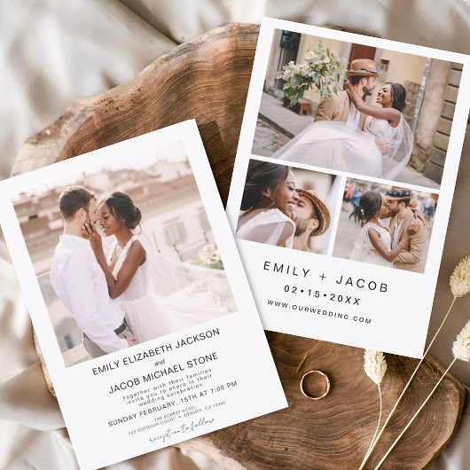 Modern minimalistische White Wedding Foto 4 Kaart