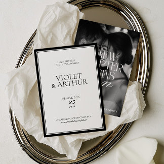 Modern Minimalistische Zwart-Wit Foto Save The Dat Date