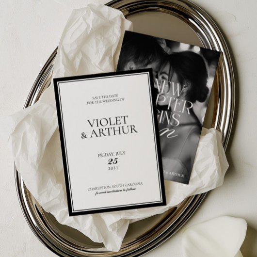 Modern Minimalistische Zwart-Wit Foto Save The Dat Date
