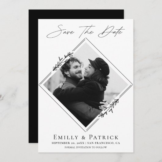 Modern Minimalistische Zwart-Wit Foto Save The Date (Voorkant / Achterkant)