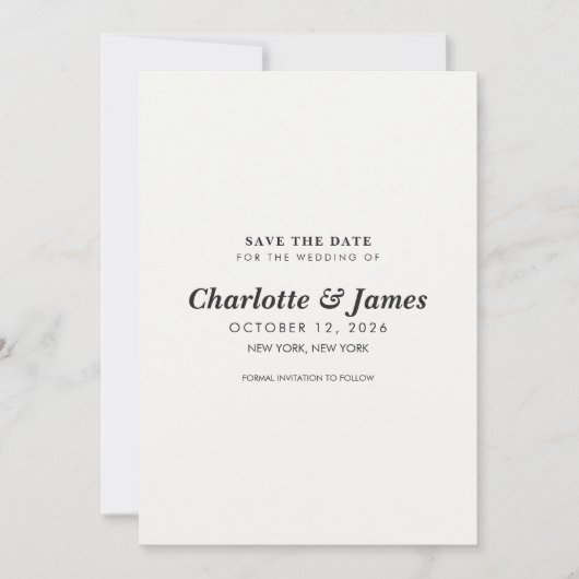 Modern minimalistische zwart-wit save the date (Voorkant)