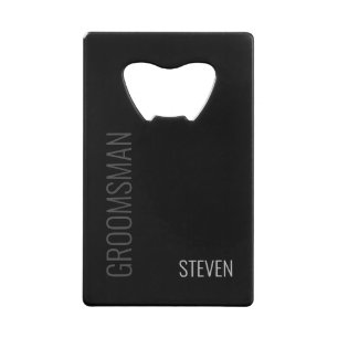 Modern minimalistische zwarte Groomsman, speciaal  Creditkaart Flessenopener