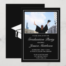 Modern Minimalistische Zwarte Witte Foto Afstudeer Kaart